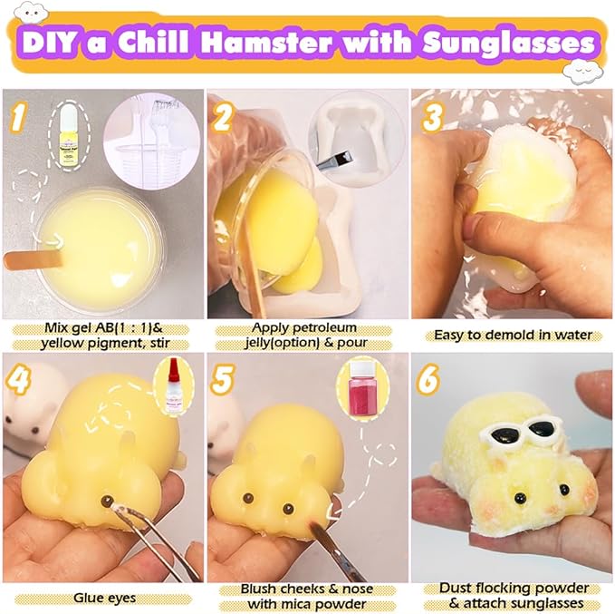 Taba Squishy Maker 2 Hamster Silicone Molds+Gel+Kits Fufu Squish Making Pack