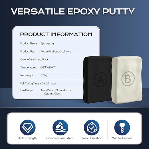 Boncart Epoxy Putty, 200g Fast Repair AB Epoxy Putty, High-Strength Two-Part Filler for Metal, Wood, Tile, Ceramics, Multi-Purpose Sculpt Clay for Bonding, Repairing, Sculpting (Black)