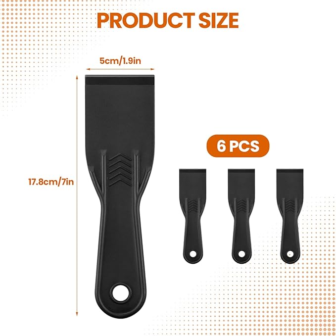 6 PCS Plastic Putty Knife, 2 Inch Black Flexible Putty Knife Scraper, Used for Repairing Walls, Pasting Plaster, Scraping Putty Plastic Putty Knife Scraper