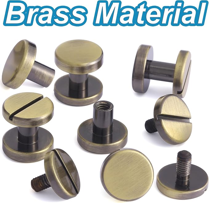 Notgia 6 Sets 10x6MM Brass Chicago Screws Rivets for Leather Binding Screws Studs Purse Hardware Spikes and Studs for Repair Decorate Clothing Shoes Belt Collar Leather Craft (Brushed Bronze)
