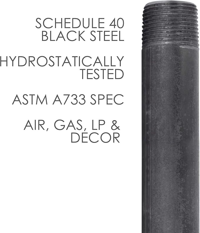 PIPE DÉCOR 1/2” x 30” Malleable Cast Iron Pipe Nipple, Pre Cut Connectors, Industrial Steel Grey Fits Standard Half Inch Black Threaded Pipes Nipples and Fittings, Build Vintage DIY Furniture, 4 Pack