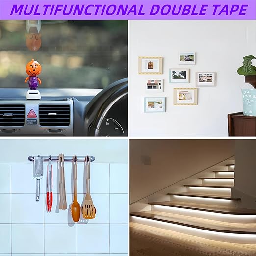 Gasenvan Double Sided Tape Heavy Duty, Mounting Adhesive Tape 1/2 in x 15.4 ft, Waterproof Adhesive Strip Tape for Indoor & Outdoor, Automotive Trim, Garage,LED Strip Lights, Home Decor