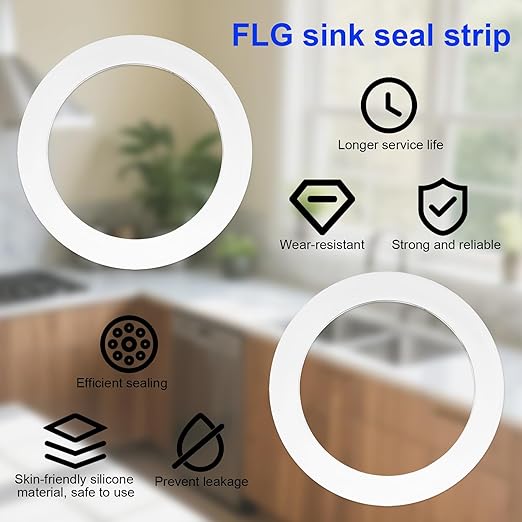 2pcs FLG-Seal Sink Seal Gasket Accessory, Putty-Free Rubber Seals Ring Replacement Parts for InSinkErator Kitchen Sink Garbage Disposal Drain (White)