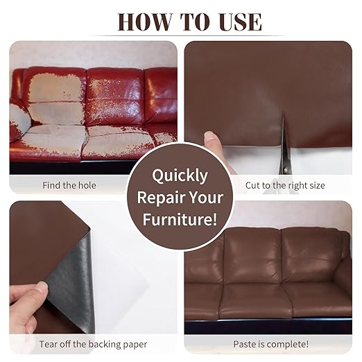 BSZHTECH Leather Repair Tape Self-Adhesive Leather Repair Patch for Couch Furniture Sofas Car Seats Advanced PU Vinyl Leather Repair Kit (MBrown, 3.9X79 inch)