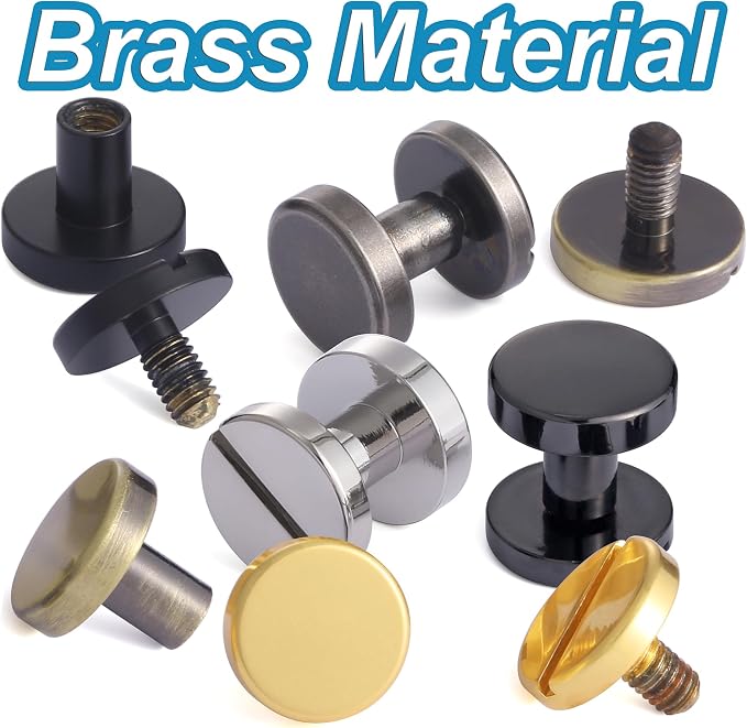 Notgia 6 Sets 10x6MM Brass Chicago Screws Rivets for Leather Binding Screws Studs Purse Hardware Spikes and Studs for Repair Decorate Clothing Shoes Belt Collar Leather Craft (Mixed Color)