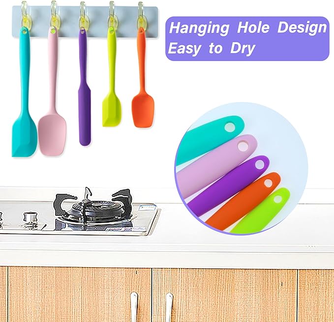 Silicone Spatula Set, 5 Piece Food Grade Rubber Spatulas for Baking, Cooking, and Mixing High Heat Resistant Non Stick Dishwasher Safe BPA-Free (Gray+White)