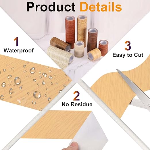 PATIKIL Wood Grain Tape 4.7" x 32 ft, Self-Adhesive Wood Texture Repair Tape Realistic Wooden Effect Patch for Furniture Cabinets Floor Walls, American Oak