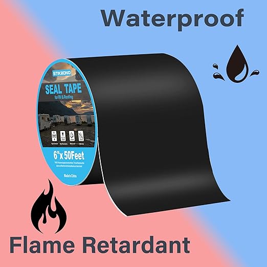 6" x 50Ft 1-Pack Black RV Sealant Tape,Waterproof Commercial Roof Tape for Walls, Appliances, Vehicle Repairs, and Weatherproof