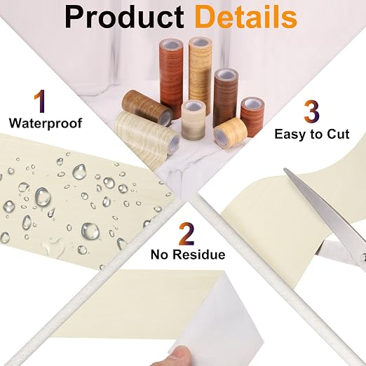PATIKIL Wood Grain Tape 12" x 32 ft, Self-Adhesive Wood Texture Repair Tape Realistic Wooden Effect Patch for Furniture Cabinets Floor Walls, White Oak