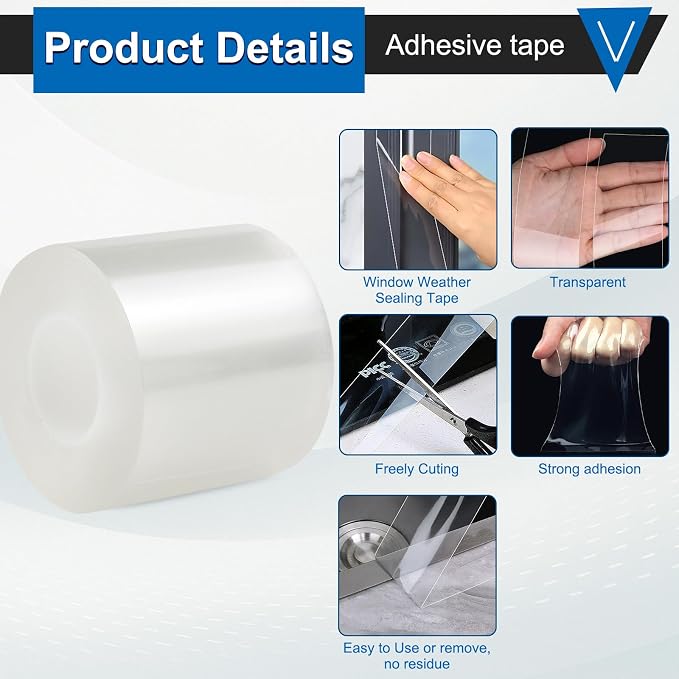 Window Insulation Tape for Winter Heavy Duty Weather Stripping Sealing Film Tape Draft Stopper 3 in x 33 Ft Keep Warm & Save Energy Easy Apply & Remove for Doors and Windows