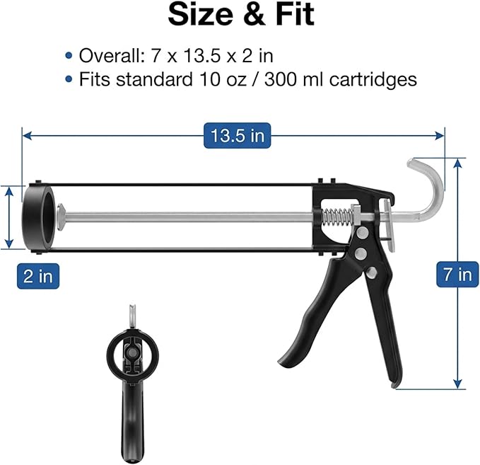 107 Series Manual Caulking Gun -10 oz Cartridge Dispenser, 7:1 Thrust Ratio, Lightweight 1.20 lbs No Drip Hand Operated Sealant & Adhesive Applicator - Professional Contractors DIY Projects