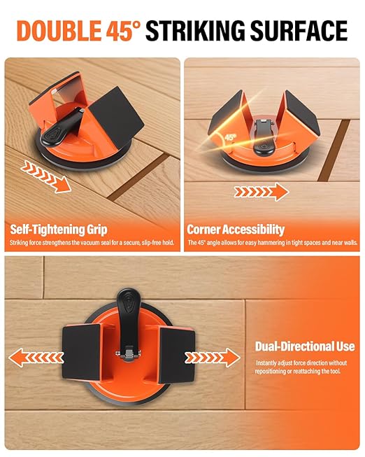 Heavy Duty Floor Gap Fixer Tool with Suction Cup, Iron Floor Gap Repair Tool for Laminate and Vinyl Plank (LVP) Flooring, 45 Degree Striking Surface Plank Grabber for Seam Repair