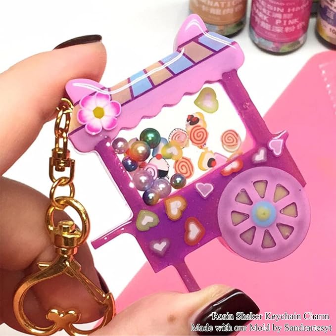 FUNSHOWCASE Resin Shaker Molds Set Charms Pendant Jewelry Making Supplies 9 Silicone Trays with 5 Clear Seal Films