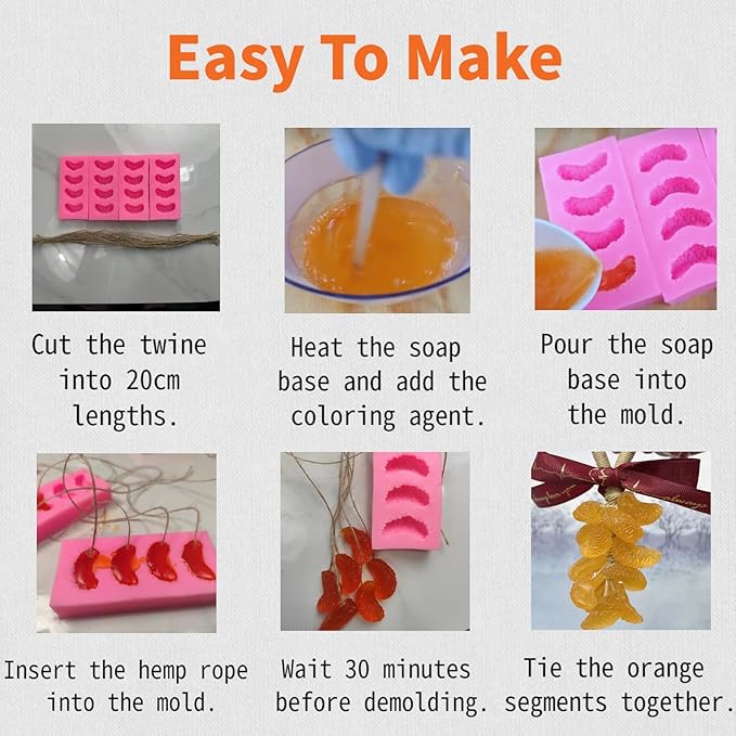 DIY Soap Making Kit, Silicone Orange Soap Molds with Hemp Cord, for Homemade Craft Soap Mold, Exquisite Soap Making Molds for Gift (Without Soap)