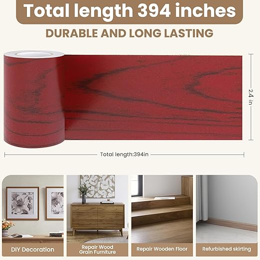 Wood Grain Repair Tape, 2.4 inch X 32ft Self Adhesive Wood Colored Tape for Tables, Chairs, Baseboards, Doors, Windows, Floors, Handicraft DIY.