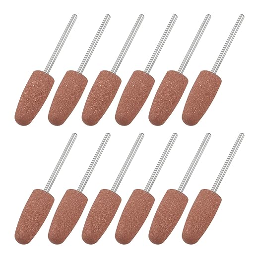 uxcell 12pcs 80 Grits Abrasive Mounted Stone 2.35mm Shank 2/5"(10mm) Dia Conical Heads Stone Grinding and Polishing Wheels for Nail Polishing