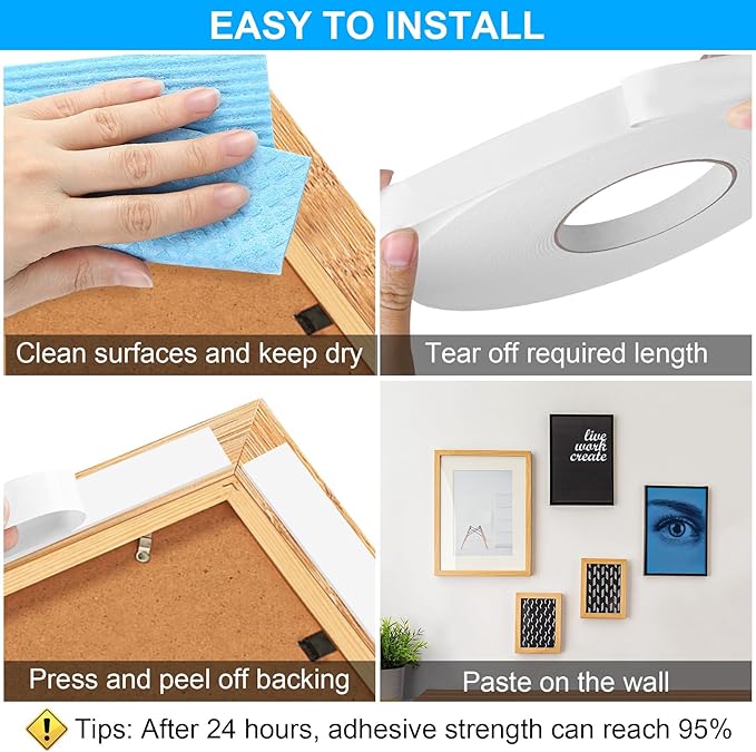 Double Sided Foam Tape 1.18In x 33FT 2 Pack, Mounting Tape Heavy Duty, Strong Adhesive Weatherproof Seal Strips for DIY Craft Picture Poster, Car & Gap Filling Mountings, Home Office Decor (White)