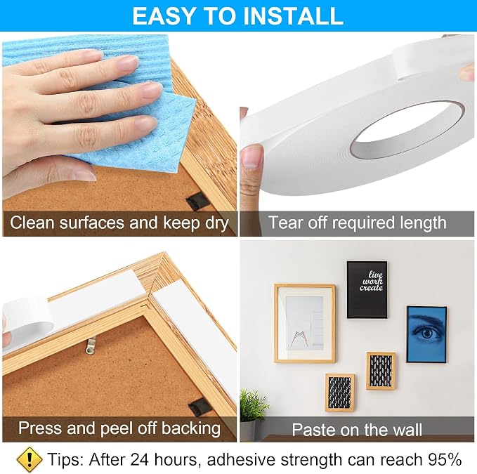 Double Sided Foam Tape 0.39In x 16.5FT 5 Pack, Mounting Tape Heavy Duty, Strong Adhesive Weatherproof Seal Strips for DIY Craft Picture Poster, Car & Gap Filling Mountings, Home Office Decor (White)