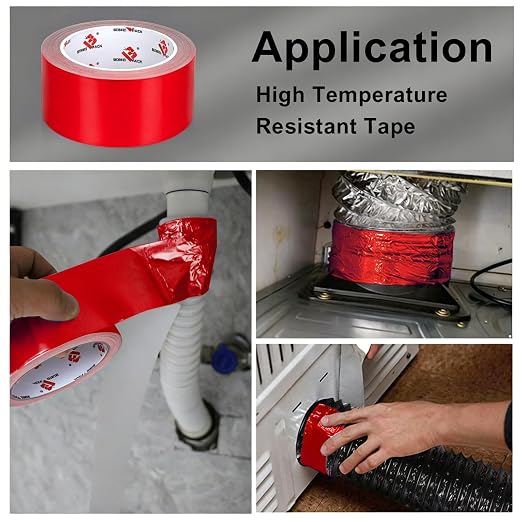 BOMEI PACK Aluminum Foil Tape,Heavy Duty Metal Foil Duct Tape (Red, 2 Inch)