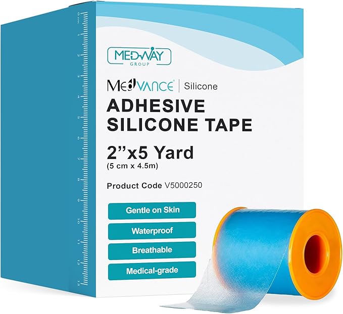 MedVance Silicone Tape Medical, Perforated Surgical Tape Sensitive Skin, Waterproof Tape for Skin, Medical Tape for Wound Care, Eyelash Tape, Gentle Skin Tape, 2" Width (1 Pack, 180 Inches)
