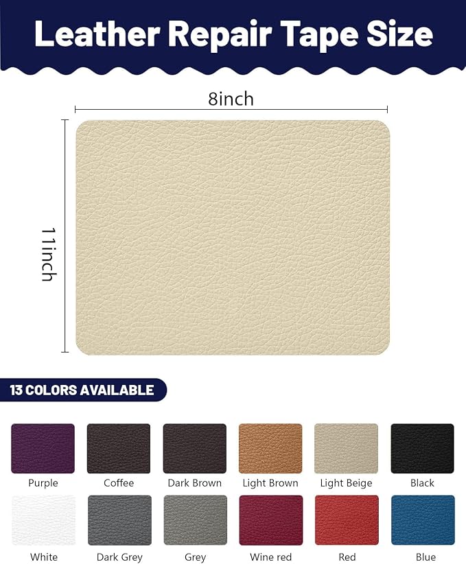 BOUYEER Leather Repair Patch Tape Kit,Self Adhesive Leather Repair for Sofa，Car Seat,Office Chair,Furniture,Jacket,Waterproof Strong Adhesive Vinyl Repair Kit. 8 in x 11 in,Beige