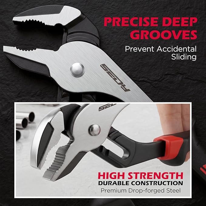 4-Piece Groove Joint Pliers Set, 12" 10" 8" 6" Adjustable Water Pump Pliers with Non-Slip Handles, Straight Jaw Tongue and Groove Pliers for Plumbing, Pipe Fittings, Nuts, Bolts and Home Repair