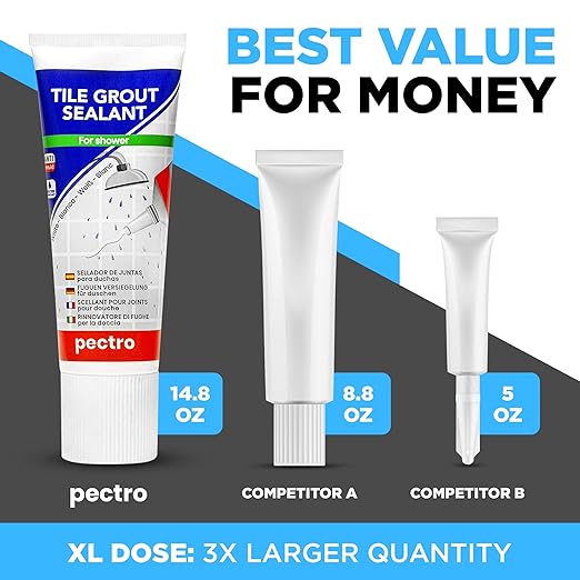PECTRO Waterproof Tile Grout Sealer Kit, Premixed Grout Sealant for Shower & Tub, Bathroom, Seals Cracks, Gaps & Joints, Includes Precision Spatula, White, 6.62 oz Tube (KIT X 1)
