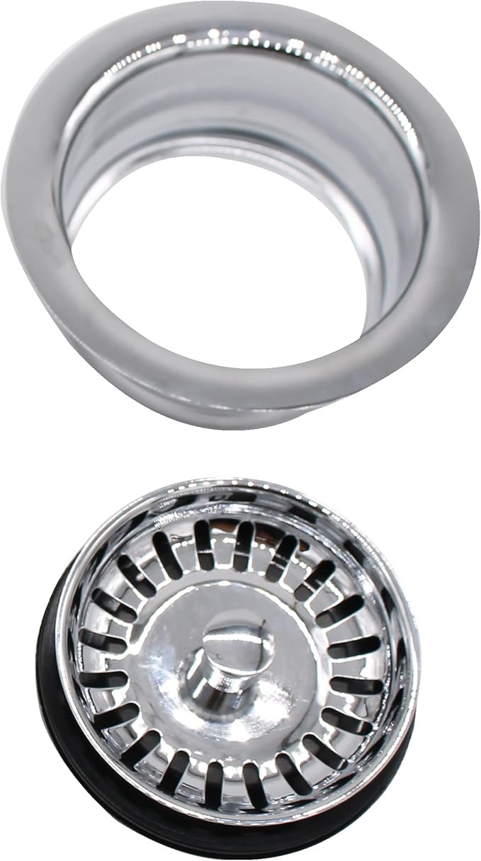 Westbrass CO2165S-26 COMBO PACK 3-1/2" Post Style Large Kitchen Sink Basket Strainer and Waste Disposal Drain Flange with Basket Strainer, Polished Chrome