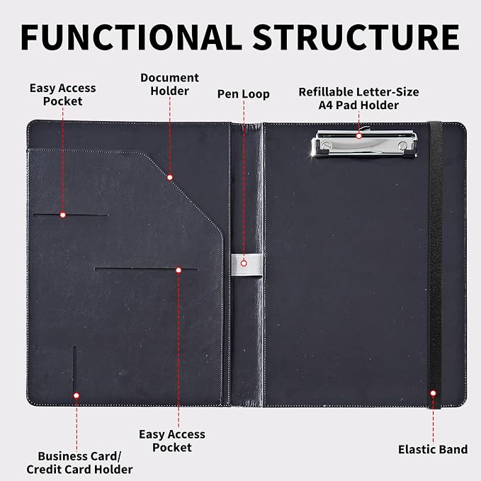 Padfolio Folder with Clipboard,Portfolios Organizer Clipboards with Storage Clipboard Writing Pad PU Leather Conference Document Organizer with Business Card Holder,Moon Wolf