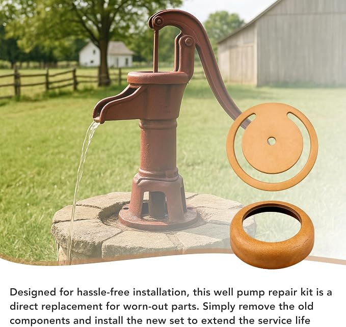 Pitcher Pump Repair Kit and Well Parts Set Fit for Simmons 1160/PM500 & No. 2 Hand Pumps 3 1/2 inch Lower Valve Leather with Pitcher Pump Cup Leathers, Check Valve Weight and Maintenance