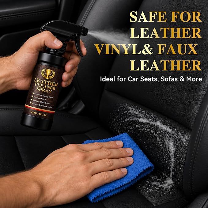Leather Cleaner and Conditioner Kit, 5-Piece Leather Care Kit with Cleaner Spray, Conditioner, Microfiber Cloth, Sponge & Spray Nozzle, Leather Cleaner for Couches, Car Seats, Furniture, Bags