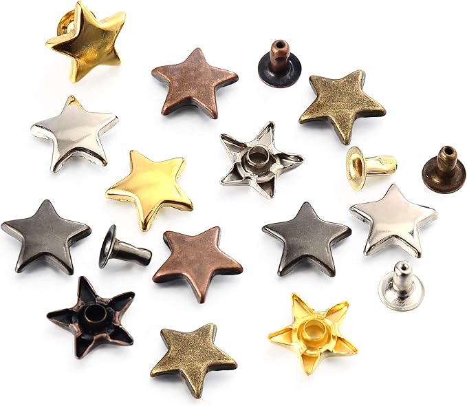 100 Sets 12MM Mixed Color Star Rivets for Leather Star Rivet Studs Kit Garment Rivets Leather Rivets Studs and Spikes for Leather Craft Clothing Bags Belts Dog Collar Shoes DIY Rivets 15/32 Inch
