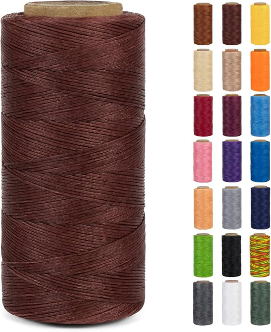 0.8mm Waxed Thread for Leather Sewing, 284 Yards, 150D Flat Wax String, Waxed Cord for Bracelet Making, Bookbinding, Shoe Repairing, Leather Projects, DIY Crafts (Dark Brown)