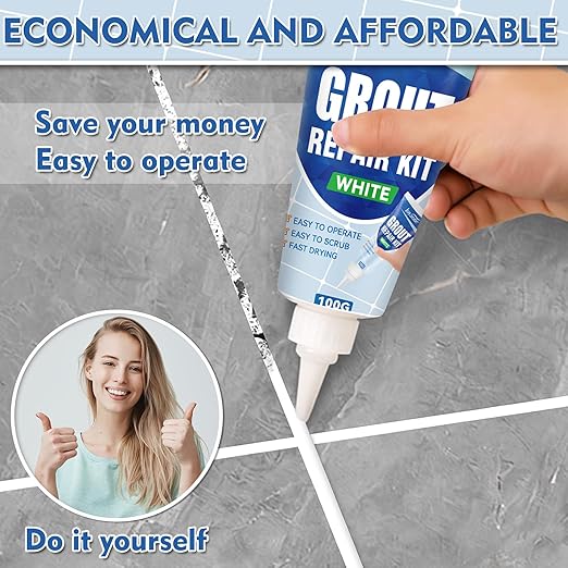 Tile Grout Repair Kit, White Fast Drying Grout Filler for Bathroom, Kitchen, Shower, Versatile Triple Use with Grout Sealer, Replace Grout Pen for Restore and Renew Tile Joints Line