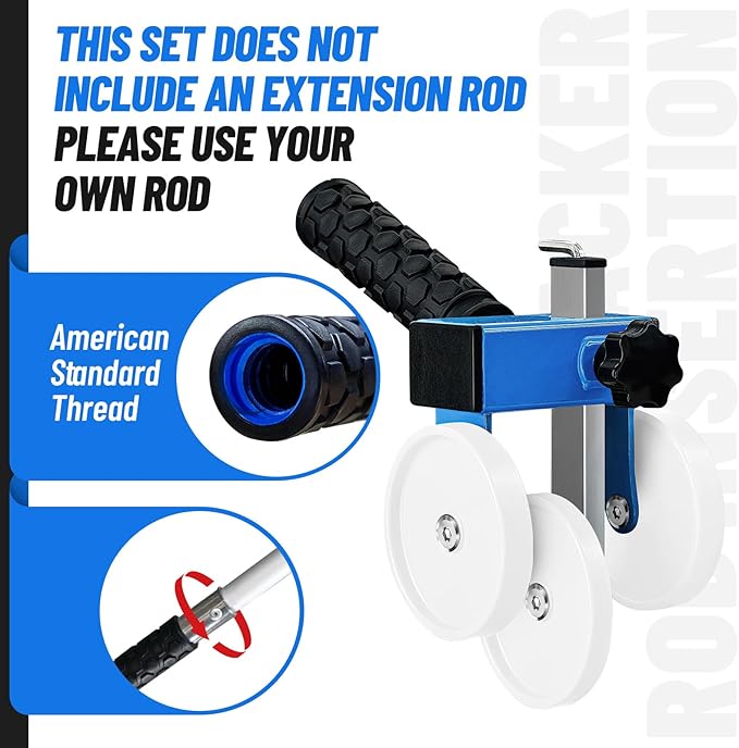 Backer Rod Insertion Tool, Depth-Adjustable with Auxiliary Wheels, Equipped with 4 Interchangeable Wheels, for Concrete Joint Sealing, Road Construction and Construction Projects