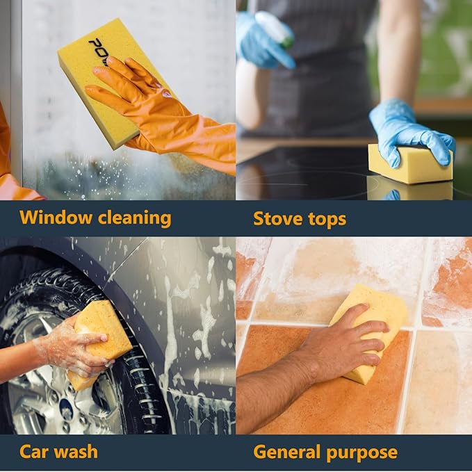 POWERTEC Large Square Grout Sponge – Professional Tile Grout Removal Cleaning Sponge – Heavy-Duty Absorbent Sponge, Multi-Purpose Cleaning Tool for Floors, Kitchen, and Bathroom – 20PK (72106-P5)