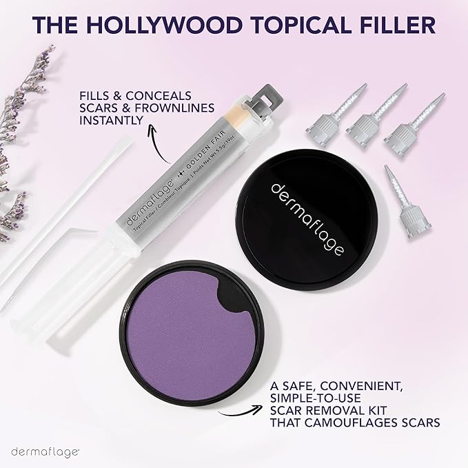 Dermaflage Scar Filler Kit - Golden Fair - Deep Scar Cover and Waterproof Concealer for Acne Scars Wrinkles, and Ice Pick Scars Makeup, 1 mo supply