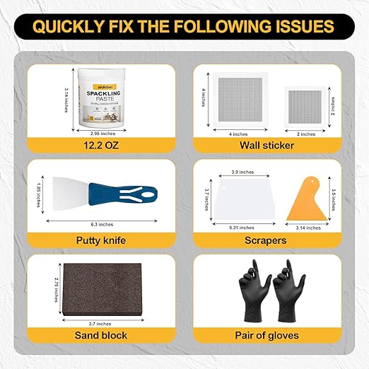Drywall Repair Kit, 12.2oz Wall Patch Repair Kit, Spackle Wall Repair with Wall Patches/Sanding Sponge/Putty Knife/Scrapers/Gloves, Wall Surface Hole Fill Quick and Easy Solution (2 Pack)
