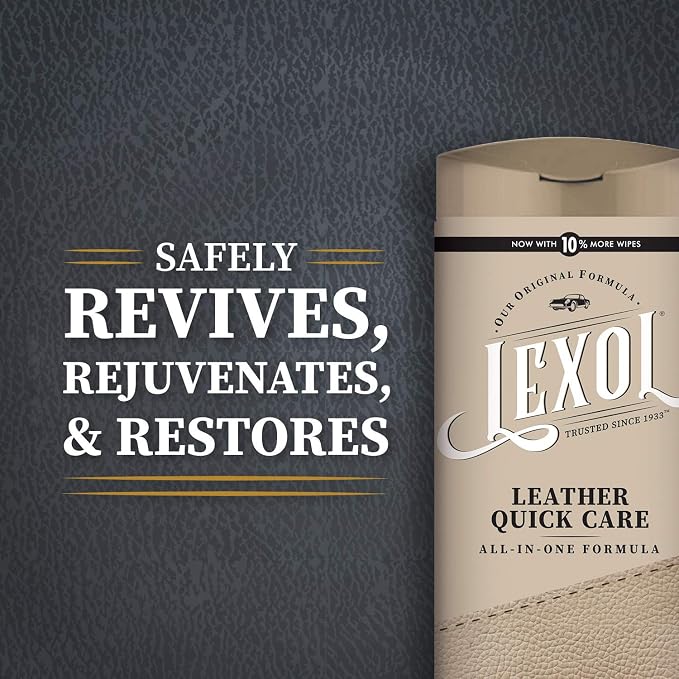 Lexol All Leather Quick Care All-in-One Formula, Best Leather Cleaner and Conditioner, for Use on Leather Apparel, Furniture, Auto Interiors, Shoes, Bags, 28-Count Sheet Wipes,E301500100, white