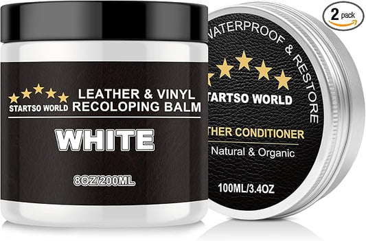STARTSO WORLD 200Ml Leather Recoloring Balm with 100ML Leather Conditioner, White Leather Repair Kit for Furniture, Leather Dye, Leather Scratch Repair, Leather Couch Paint