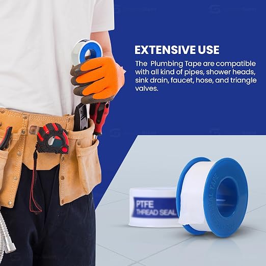 Supply Giant Plumbers PTFE Tape 1/2" W x 260" L 5 Rolls Pipe Thread Tape, High Density Thread Sealant Tape Water Seal Plumbing Tape for Shower Head, Pipes, Gas Lines, Leak Prevention