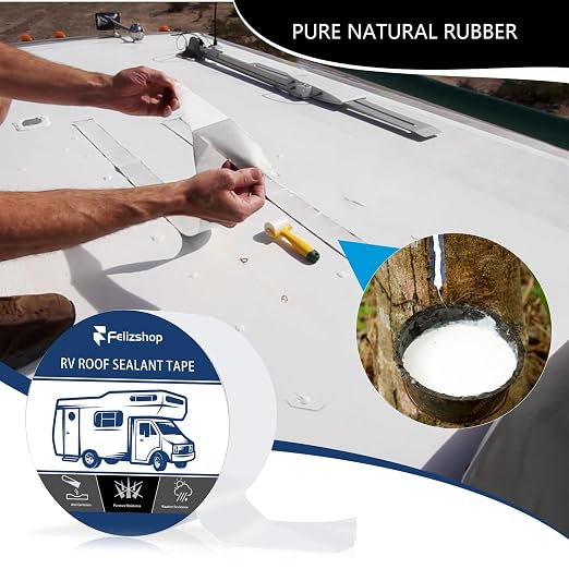 RV Sealant Tape, RV Roof Tape White,4 Inch X 50 Feet RV Repair Roof Tape, UV & Weatherproof Roof Seal Tape for Camper, Boat Sealing, Truck Stop Camper Trailer Roof Seam Leaks(2 Rolls)