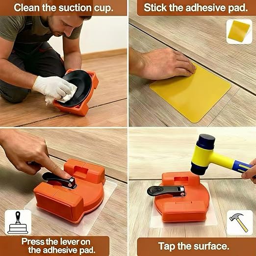 Floor Gap Fixer Kit – Heavy Duty Repair Tool with 180lb Suction Cup, Rubber Mallet & 5 Reusable Pads, Felt-Covered Dual Striking Surface for Laminate, Hardwood & Vinyl Plank Repairs