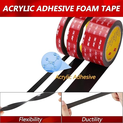 3M Double Sided Tape 1"×16.4ft 5925 Black Mounting Tape Heavy Duty Waterproof Foam Tape Strong Adhesive for RV LED Strip Light Décor