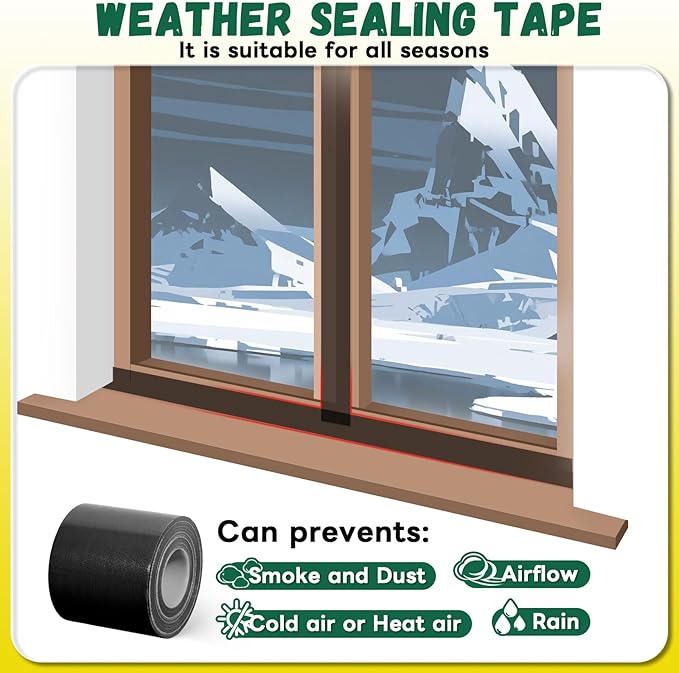 Window Sealing Tape, Window AC Insulation Air Conditioner Sealing Around Frame, 3 inch X 65.5 FT, Blocker for Cold Heat Air, Waterproof Tape for Repair, Heavy Duty No Residue (Black)