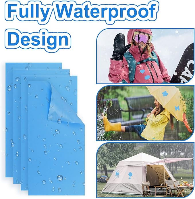 Self-Adhesive Nylon Patches Tent Repair Kit – Outdoor Gear Tenacious Repair Tape, Waterproof Fabric Patches for Clothes, Tent, Down Jacket, Backpack (8pcs, Light Blue