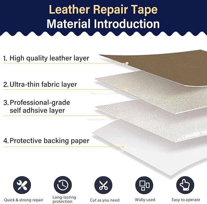 Zenyao Leather Repair Patch Tape - Self Adhesive Leather Repair Kit for Car Seat Furniture, Heavy Duty Vinyl Repair Patch for Couch Sofa, Waterproof Fix for Tears, 12x30 Inch Roll, Grey Khaki