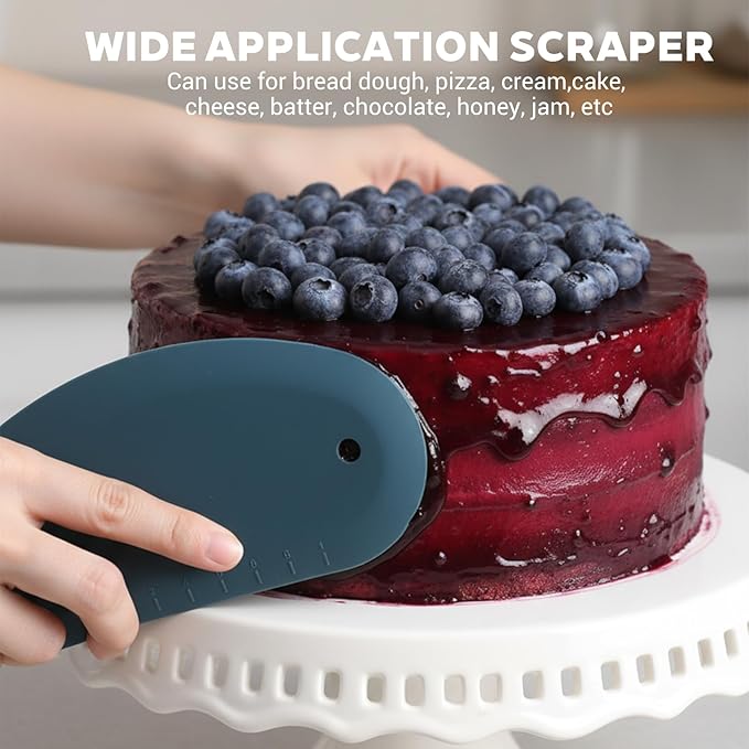 Dough Scraper Tool, 2Pcs Silicone Bowl Scraper Curved Edge Flexible Kitchen Pastry Scrapers for Bread, Cake, Batter, Cheese, Cream, Honey, Jam(Blue, Black)