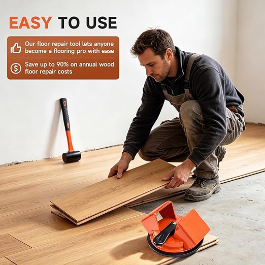 Floor Gap Fixer Tool with Mallet, 45° Impact Design Laminate Flooring Tools, Floor Suction Cup Tool for Gaps with Cleaning Scraper & 5 Sticky Pads for Laminate, Lvp, Vinyl Plank Flooring