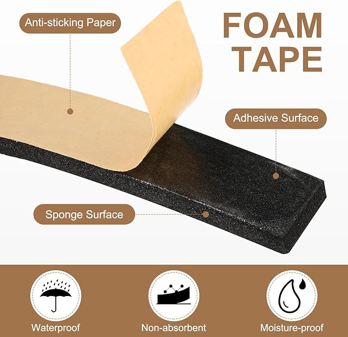 PATIKIL Foam Insulation Tape, 2Pcs 1-3/4" W x 1/16" t x 32.8FT Self Adhesive Weather Stripping Door Seal Strip for Door Window Air Conditioning, Black